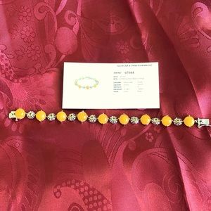 Yellow Jade and Citrine semi precious stones bracelet. 8” long, stamped 925.